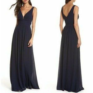 Lulu's Navy A-Line Chiffon Maxi Dress
